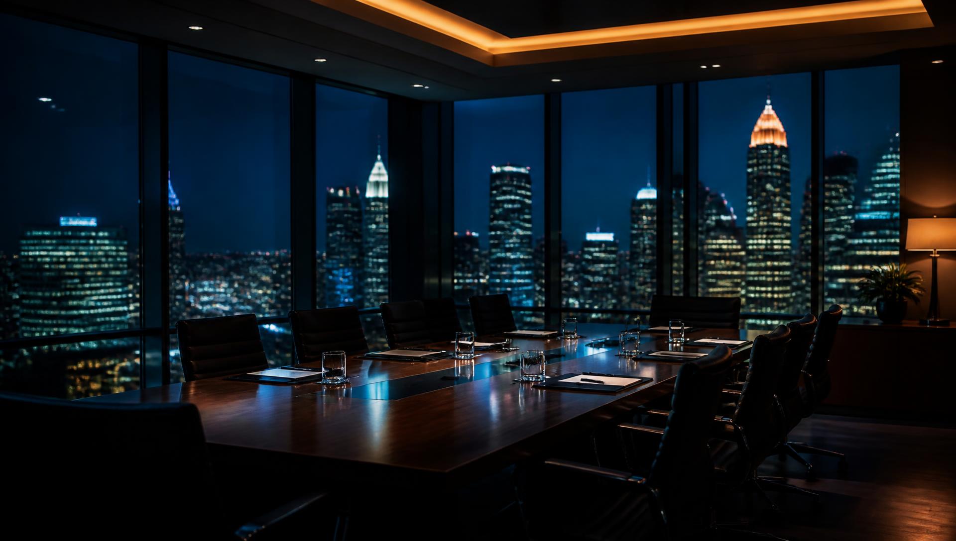Sala de reunião executiva ao anoitecer